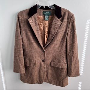 Ralph Lauren Wool Tan Plaid Blazer Size 12